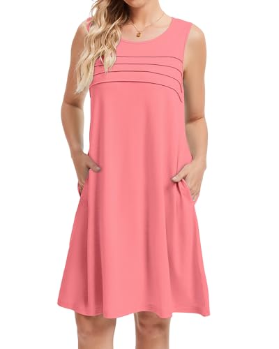 Image of CHICGAL Womens Summer Dresses Casual Loose Pleated Front Tshirt Sleeveless Tank Sundresses with Pockets 2026
