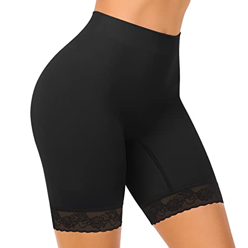 SIHOHAN Radlerhose Damen kurz mit Spitze, Lange Unterhose Damen Boxershorts, Kurze Leggings Hose unter Kleid Unterziehhose(Schwarz,3XL)