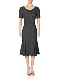 MUXXN Celebrity Fashion Ruched Sleeve Tea Length Evening Party Dress (Gray XXL)