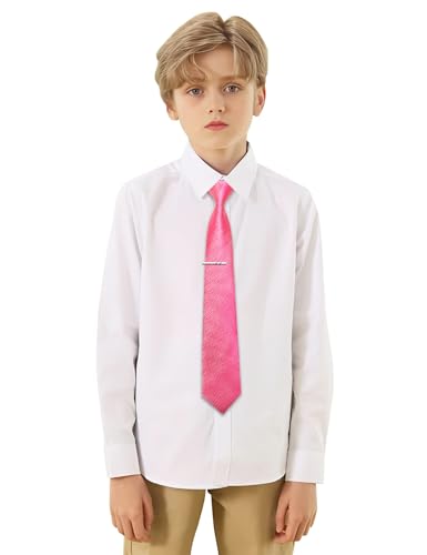 Image of Barry.Wang Boys Ties School Pre-Tied Kids Necktie Handkerchief Clip Set Uniforms Child Ties for 8-14 Years Wedding Party