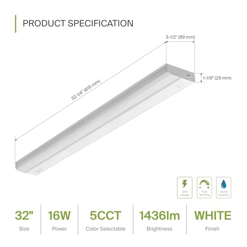 Image of ASD LED Under Cabinet Lighting Hardwired, 32 Inch 16W 2700K-5000K Selectable, 1436LM, CRI90+, Direct Wire Linkable Under Counter Lights for Kitchen, Dimmable Under Cabinet Lights, White, UL, 12 Pack