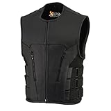 Xelement B95080 Men's ‘Creeper' Black Advanced Triple Strap Design Leather Motorcycle Vest - Large