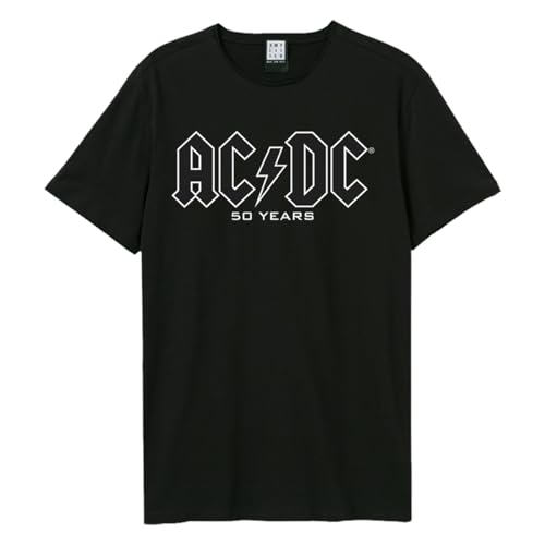Amplified Camiseta de la Banda de Aniversario - 50 Años ACDC - History Back Print, Negro, L