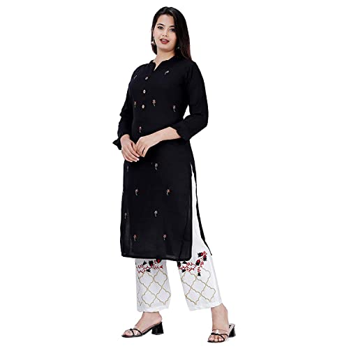 Image of Women's Rayon Regular Kurti (DS 120-M-Red Dark Black S)