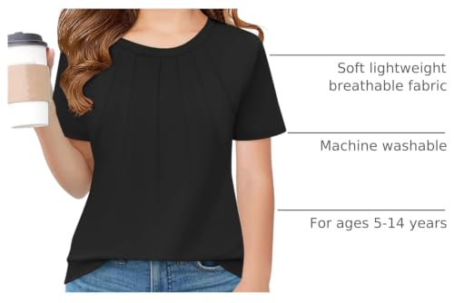 Image of Haloumoning Girls Pleated T Shirts Kids Summer Short Sleeve Fashion Tops Tees 5-14 Years