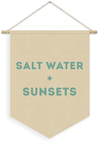 XYDEG Ocean Nursery Decor, Salt Water Sunsets Beach Linen Canvas Banner, Neutral Coastal Nautical Nursery Wall Hanging Pennant Flag Banner for Kids Toddler Room Bedroom Playroom Decor, 15x11in