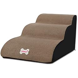 Galatée Escaleras para Mascotas, Rampa para Mascotas Extraíble y Lavable, Escaleras para Perros De Esponja De Alta Densidad(Escalera para Mascotas de 3 Niveles, Bronceado Suave)