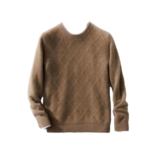Men's 100% Wool Diamond Grid Crewneck Pullover Winter Casual Thick Basis Jumper Large Size Top