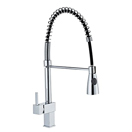 OWOHYG Grifo mezclador de cocina, grifo de cocina de una sola palanca, boquilla de resorte, grifo de fregadero de un solo agujero, grifo de cocina de arco alto, frío y caliente, 2 modos de