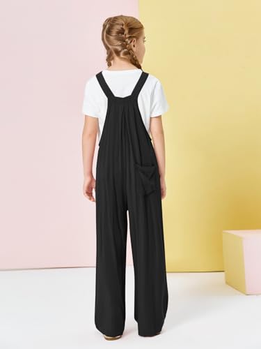 Image of Haloumoning Girls Overalls Kids Casual Sleeveless Wide Leg Jumpsuit Loose Rompers with Pockets 5-14 Years