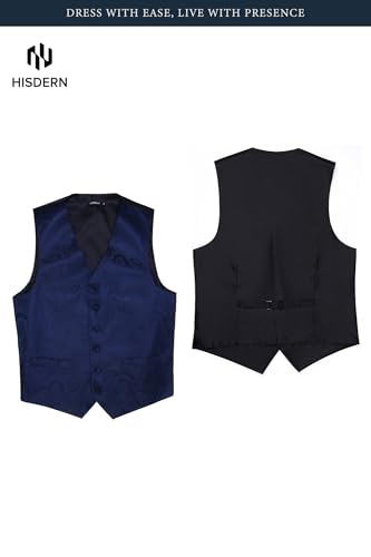 Image of HISDERN Mens Vest Tie Set 3PC Formal Waistcoat Paisley Floral Jacquard Necktie Pocket Square Suit Vests Wedding Party