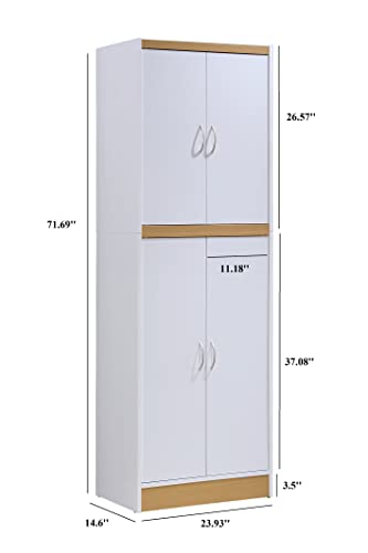Hodedah 4 Door Kitchen Pantry with Four Shelves, White - Thumbnail 3