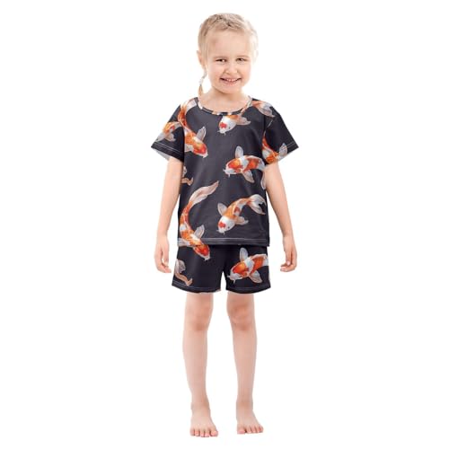 ALAZA Fish Stylish Pajamas Set Short Sleeve Cotton Sleepwear Summer Pjs 2 Piece 5-14Y3