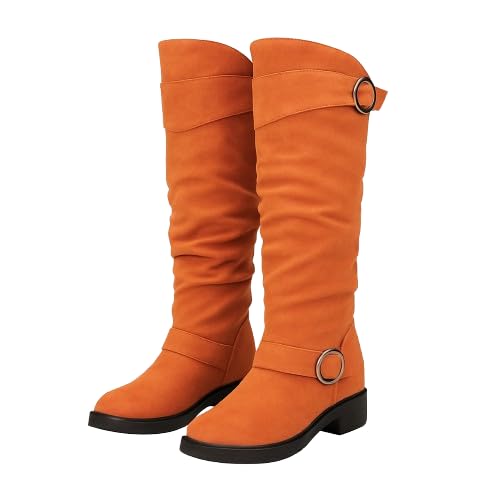 Knee High Platform Boots for Women – Wide Calf Comfortable Mid Heels Fall Winter Fashion – Western Style Dressy Boot (Tangerine, US, US Footwear Size System, Adult, Women, Numeric, Medium, 9)