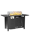 Garveelife 44 Inch Gas Firetable, 48000 Btu Outdoor Propane Fire Pit with Lid, Glass Wind Guard, Waterproof Cover, 2 in 1 Firepit Table On Patio Deck Garden Backyard