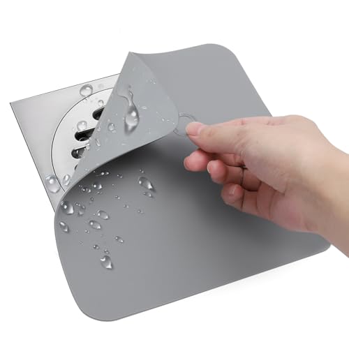 APOMOONS 2 Stück Bodenablauf Abdeckung, 20×20cm Silikon Quadrat Geruchsverschluss Bodenablauf, Bodenablaufmatte, Anti-Geruchs Abflussstopfen Dusche für Küche, Badezimmer, Toilette (Grau)