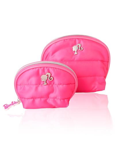 Barbie Pink Makeup Bag Set Official License, Quilted Large and Small Cosmetic Travel Bag, Cute Make Up Bags