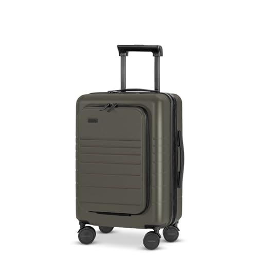ETERNITIVE - Handgepäck Koffer I Reisekoffer aus Polycarbonat & ABS I Größe: 54 x 34 x 23,5 cm I USB-C- und USB-A-Port I Koffer Leicht mit Rollen 360° I Hartschalenkoffer mit TSA-Schloss I Olivgrün