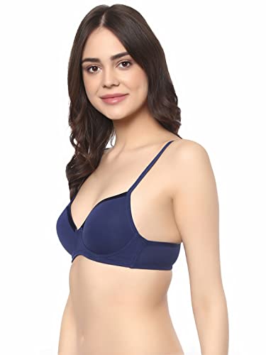 Image of SOIE Women's Solid Semi /Medium Coverage Padded Non-Wired Satin Panelled T-Shirt Bra