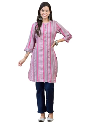 Image of Shree Women Liva (Rayon) White Floral Print Kurta