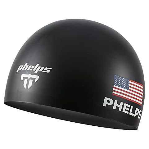 MP Michael Phelps Aqua Sphere MP Michael Phelps Race Cap 2.0 Adult Swimming Cap, Black + White - Silicone Adult Dome Cap Cover