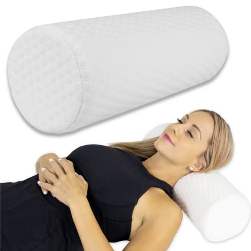 Xtra-Comfort Cervical Roll - Pain Relief - Soft Neck Bolster Lumbar Cushion For Leg, Back - Firm Memory Foam Support With Bamboo Removable Cover - Sleep Wedge For Bed, Travel, Yoga(White, 4 Inch) #TOP13