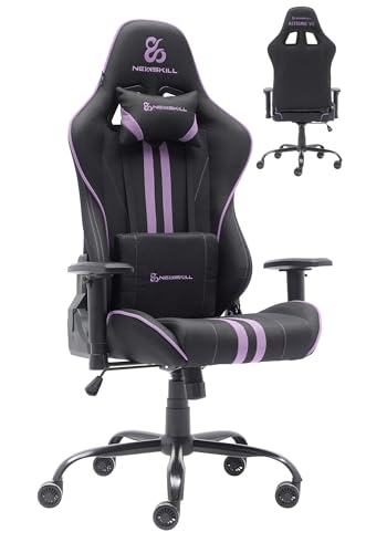 NEWSKILL KitsuneV2 - Silla Gaming ergonómica, Respaldo reclinable 180 Grados, reposabrazos 2D Ajustables, Cojines Lumbar y Cervical, Ruedas XL silenciosas, Tela Transpirable, Color Morado
