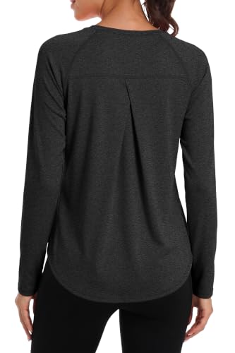 Workout Tops for Women Long Sleeve Shirts Gym Athletic Running Tops Black M - image 1