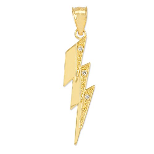 Polished 10k Yellow Gold Diamond Lightning Bolt Charm Pendant