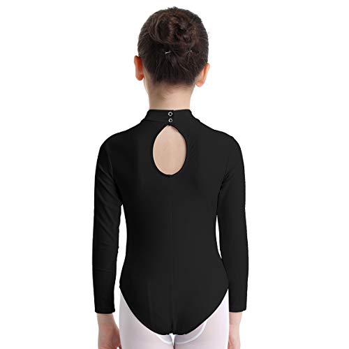 QinCiao Girls Kids Basic Stretch Long Sleeve Mock Turtle Neck Leotard Gymnastic Ballet Dance Leotard Active Top T-Shirt Black 7-8
