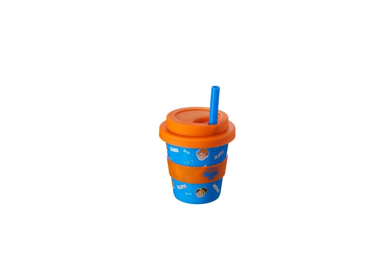 HOX Blippi Babyccino Travel Cup for Kids – 100ml Reusable Cold Drink Cup with Anti-Microbial Soft Straw, BPA-Free Silicone Lid & Grip, Spill-Resistant, Lightweight & Portable