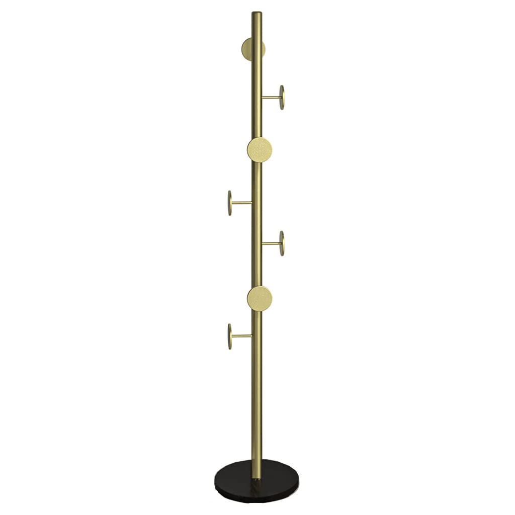 HYLYGFH Stylish Free-Standing Coat Rack with Marble Base, 7 Hooks for Coats, Hats, Scarves & Umbrellas - Elegant Metal Hall Tree in Gold/Black Finish