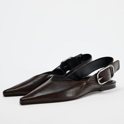 Women's Wide Welt Buckle Ballet Flats Pointed Toe Slingback Mules Mary Jane Flat Ballerina Shoes2