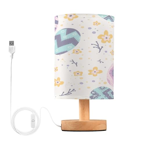 SDMKA Happy Easter Pattern Bedside Table Lamp for Bedroom, Minimalist Nightstand Lamp with Round Fabric Shade for Living Room, Office, No Bulb Required