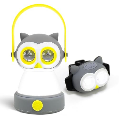 Portable LED Camping Lantern, Head Lamp Kit, Lightweight Battery Powered LED Flashlight for Indoor Outdoor, Kids Camping Gear Gift for Children's Day, Birthday, Easter, Adventure(Owl Set)