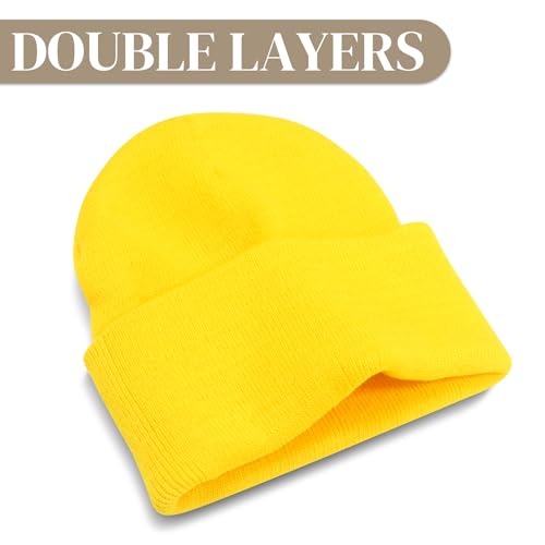 PFFY 2 Packs Unisex Beanie Hats for Men Women Knit Winter Beanies 2 Packs Yellow