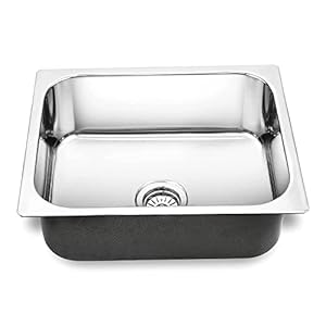 EVANEX 24" x 18" x 9" Square Shape 304 Grade Glossy Finish Stainless Steel Kitchen Sink