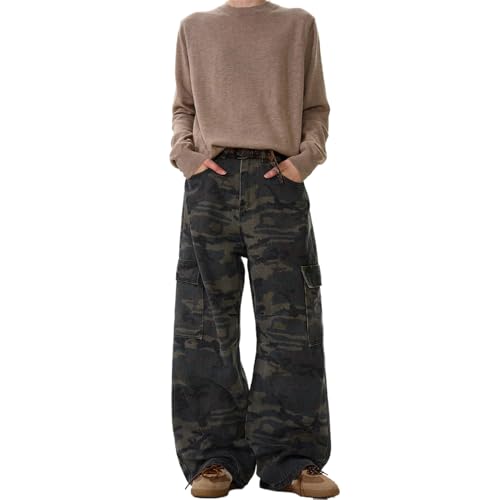 Men's Jeans Camouflage Work Pants Loose Fit Straight Leg Vintage Style Trouser for Men