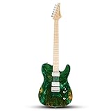Leo Jaymz Stabilized Burl Wood Electric Guitar, 24 Frets Maple Neck & Fingerboard, Double Humbucker Pickups, Chrome Hardware, Matte Neck & Gloss Body (Green)