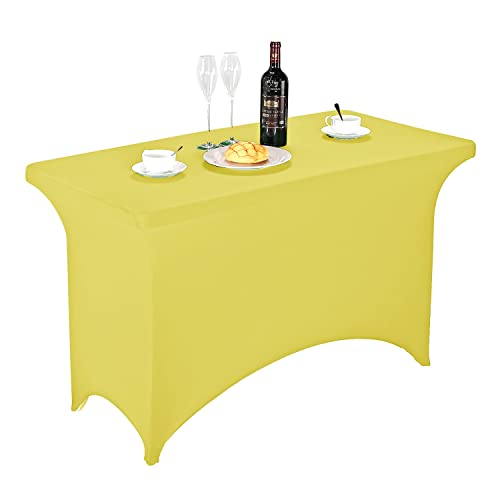 Image of FORLIFE Spandex Table Cover - Fitted 4ft Rectangular Tablecloth, Stretch Patio Cover, Universal for Wedding, Banquet, Party (Yellow)