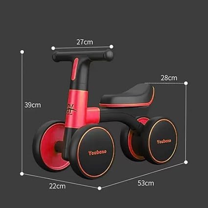 Image of Baby Balance Ride-On Bike Toddler Push Walker with Music, LED Lights, Non-Pedal 4-Wheel Baby Bike for 1-3 Year Old Boys & Girls Safe Sturdy Design, Indoor & Outdoor Use (KB-167 : Red)