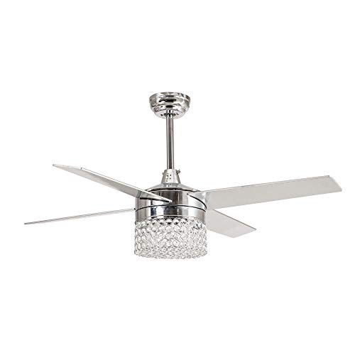 Ceiling Fans with Lights 48 Inch Ceiling Fan with Remote Crystal Chandelier Fans with 4 Reversible Blades, Satin Nickel