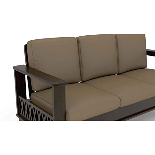 Image of Solid Sheesham Wood 6 Seater Sofa Set for Living Room Without Centre Table | Wooden 3+2+1 Six Seater Sofa Set with Cushions | Modern Sofa Set Furniture for Home, Office & Lounge | Dark Brown