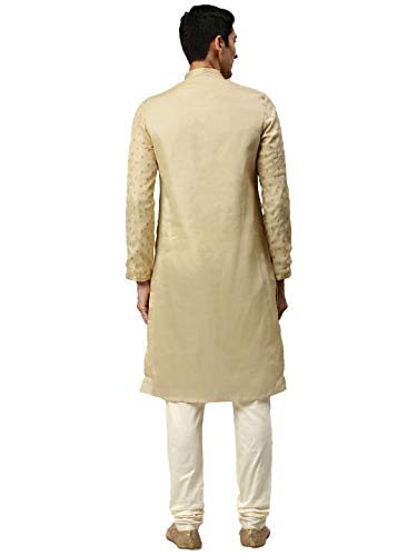 Image of Manyavar Men's Hand Embroidered Kurta Set (2pcs) with Minimalist Motifs