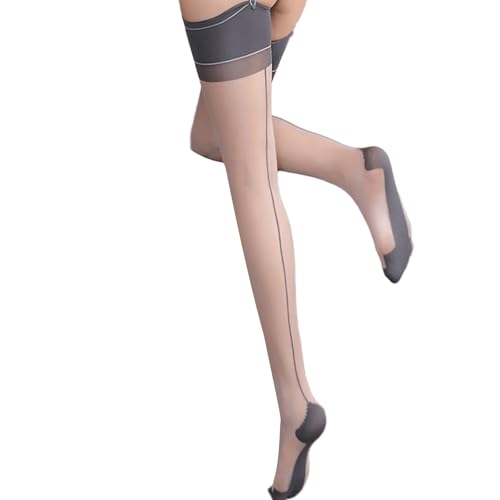 Medias transparentes hasta el muslo para mujer, con costuras por encima de la rodilla, parte superior de contraste, tacón cubano, costura trasera, calcetines de regalo con costuras transparentes hasta