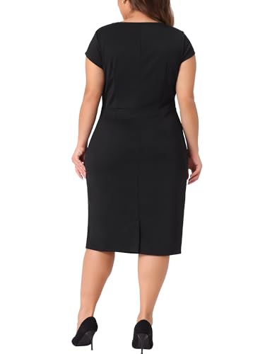 Agnes Orinda Plus Size Dress for Cap Sleeve Ruched Vintage Cocktail Business Midi Pencil Dress4