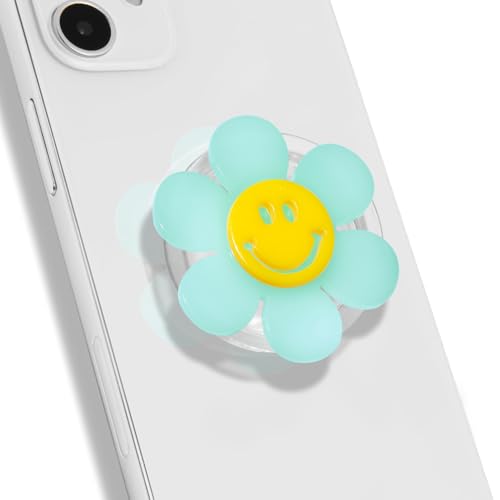 Grip lumineux pour téléphone portable pliable turquoise avec motif smiley original