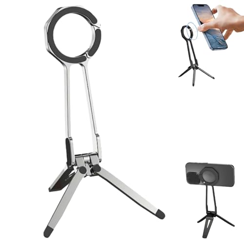 Multi Angle Tri Fold Cell Phone Holder 360° Rotating Magnetic Stand con Adjustable Tripod per Most Cell Phones per Streaming Shooting Video Travel argento
