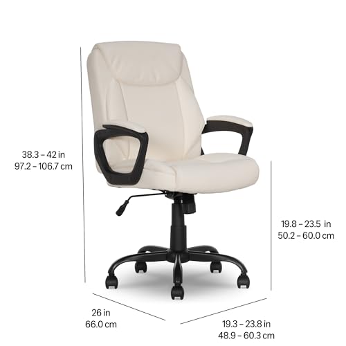 Amazon Basics Classic Puresoft PU Padded Mid-Back Office Chair with Armrest, Height Adjustable, Easy to Assemble, 26"D x 23.75"W x 42"H, Cream - Image 3