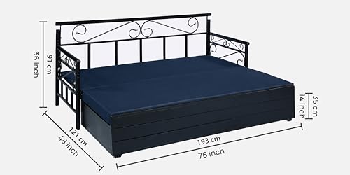 Image of 3 Seater Metal Sofa Cum Bed with Hydraulic Storage | Single Size Sofa Cum Bed | 3 Seater Sofa Set, Metal Sofa Set for, Living Room, Navy Blue, Single Size (Navy Blue & Black)